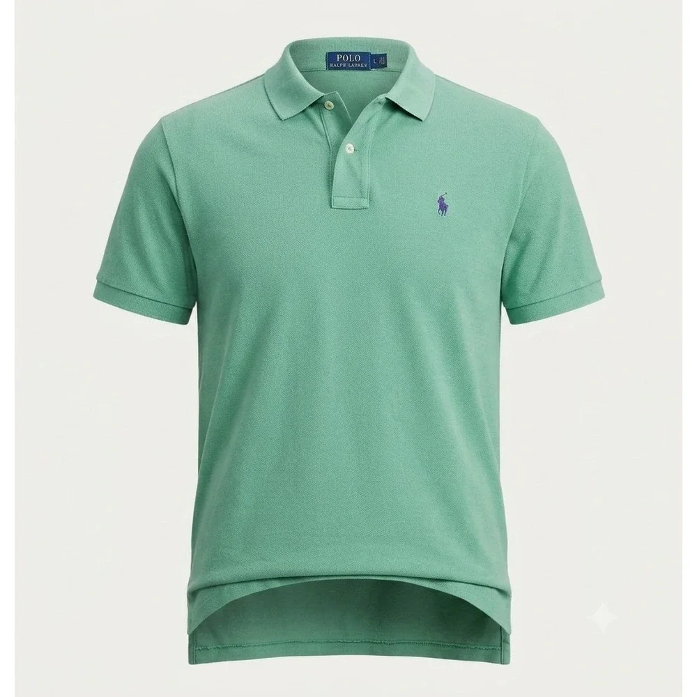 Polo Ralph Lauren Men's Light Green w Blue Pony Short Sleeve Polo Shirt. Size L
